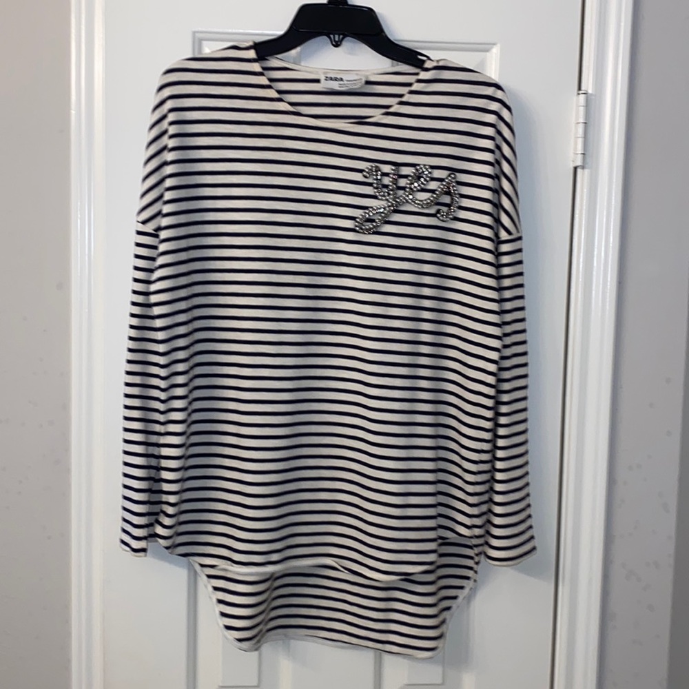 Zara Black and White Striped Top Size L